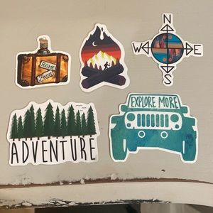 Set of 5.  New vinyl stickers. Waterproof 💦 outdoors, nature, adventure, jeep.